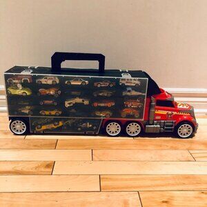 Dickie Toys Fire Truck Carrier Case + 25 Hot Wheels Cars Lot Vintage Diecast Toy